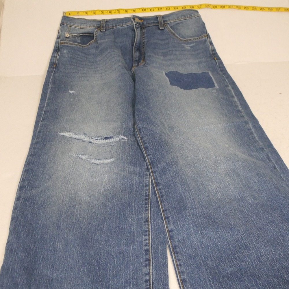 Jessica Simpson Women Zinnia Wide Leg Boyfriend Jeans 10 Blue Distressed Raw Hem
